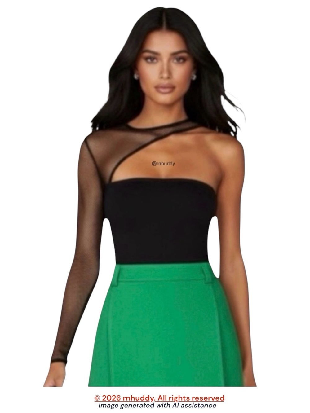 H:ours M black mesh one sleeve Jeffrey bodysuit